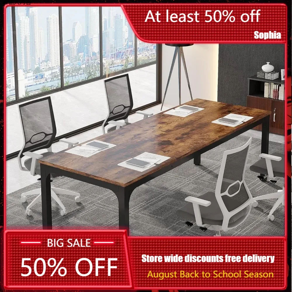 Conference Table, 78.7 Inche Rectangle Meeting Seminar Table, Large Business Tables for 6-8 People(Only Table)