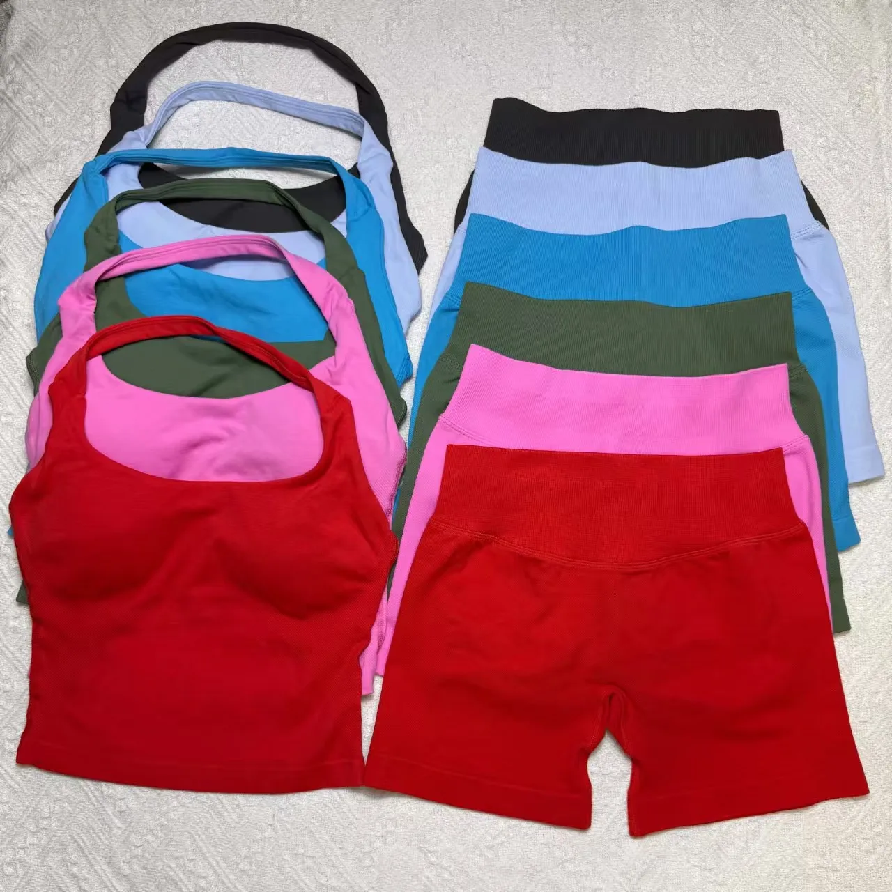 

Gym Set Women 2 Piece Set Backless Tank Yoga Tops High Waist Scrunch Seamless Shorts Sport Suit Sportswear Clothes Workout Set