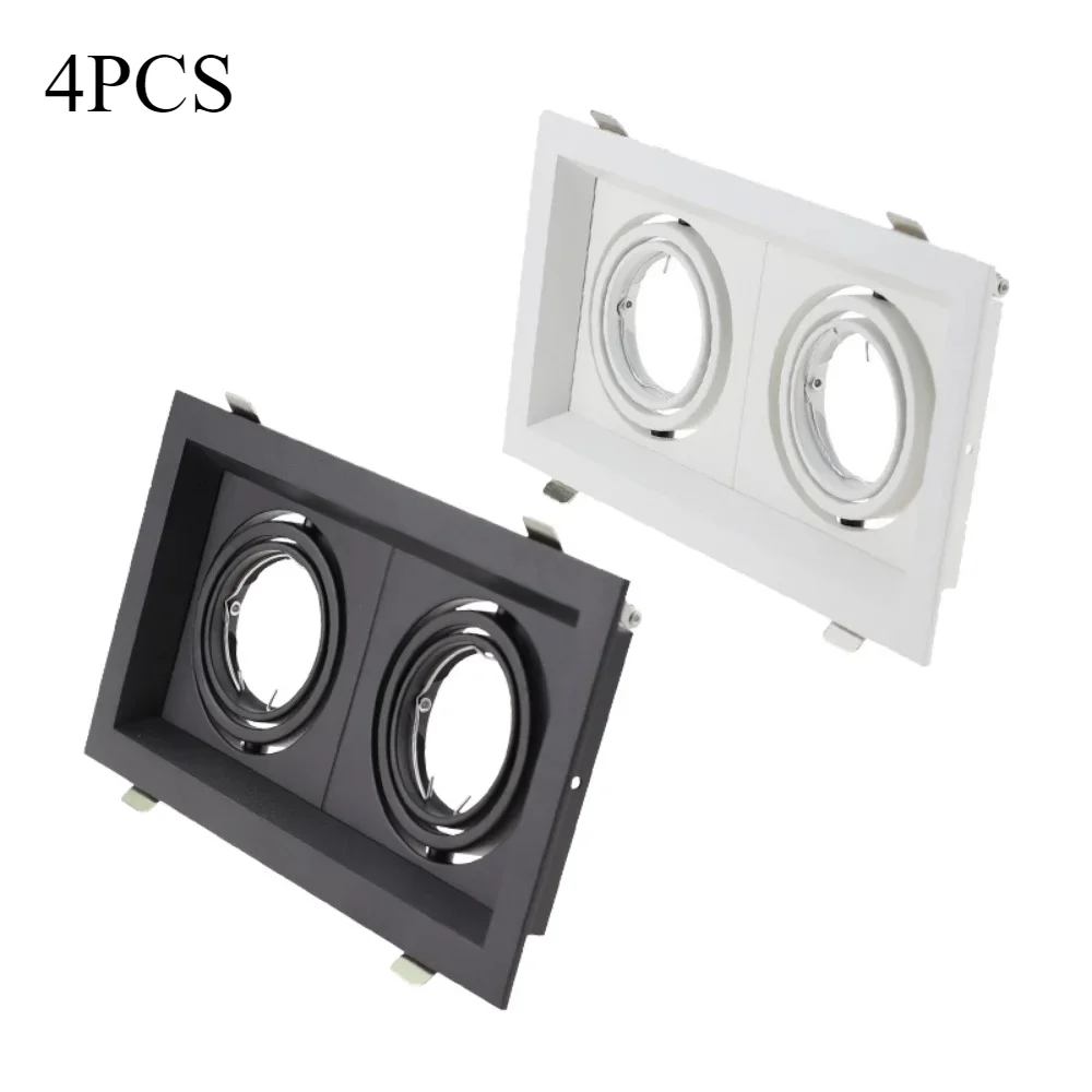 Praça Incorporado Alumínio Ferro LED Teto Terno, Lâmpada Titular Luz, Quadro Spotlight, Luminária Downlight, Preto e Branco, GU10MR16, 2 PCs, 4PCs