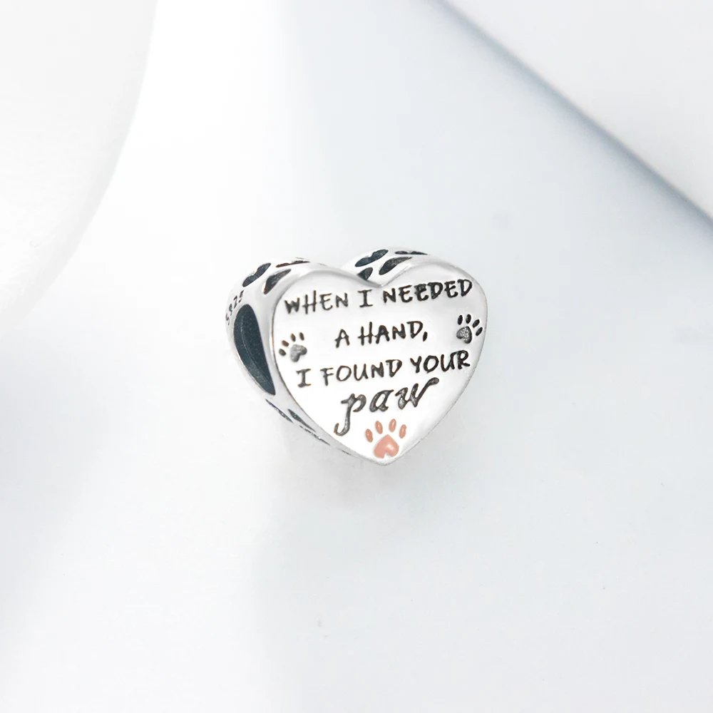 New 925 Sterling Silver Charms Dog Paw Print Holding Hands Heart Bead Fits Original Bracelet DIY Jewelry Outfit Gift For Women
