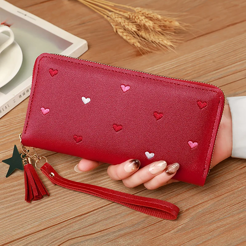Luxury Love Heart Long Wallet for Women, Ladies Clutch Purse with Card Holder & Phone Pocket, Female Large Capacity Money Bag