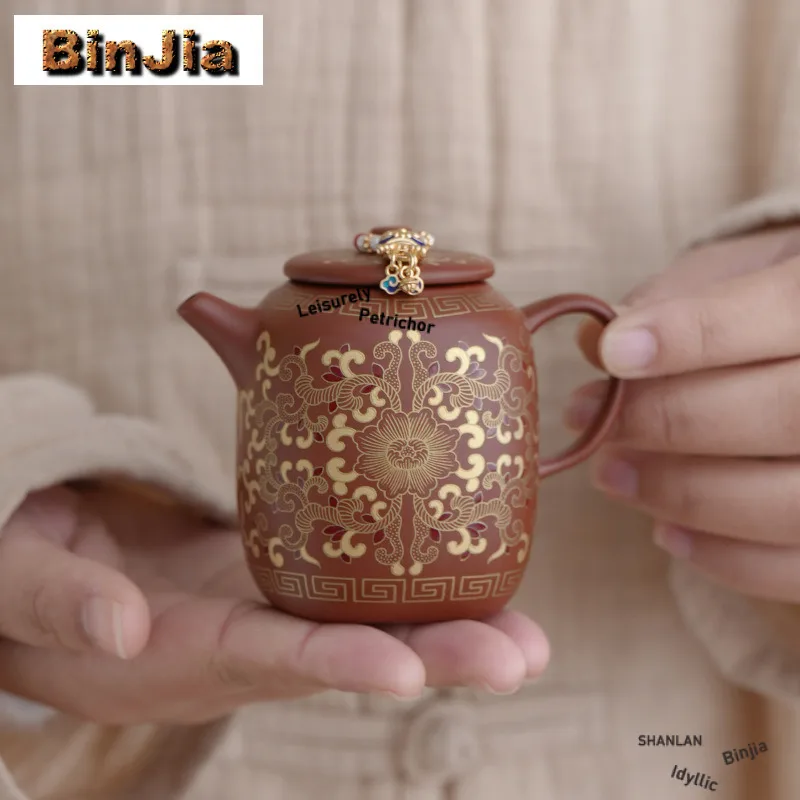 

120 мл фиолетовый глиняный чайник Чжу, грязевой чайник ручной работы, горшок для заварки чая, чайник с шариковым отверстием, посуда для напитков, коллекция аксессуаров