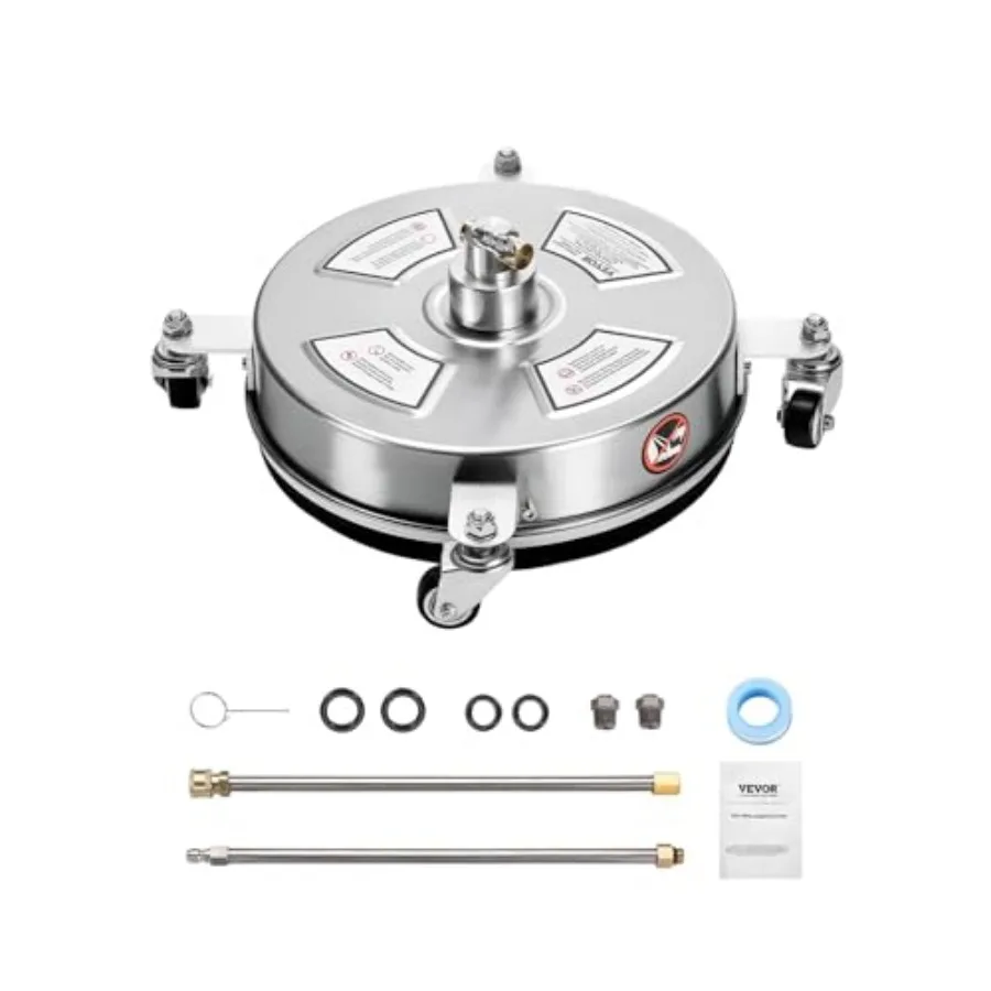 

14 Inch Pressure Washer Surface Cleaner, 4000 PSI Stainless Steel Attachment with 4 Wheels, 2 Nozzles, 1/4 Inch Quick Connect a