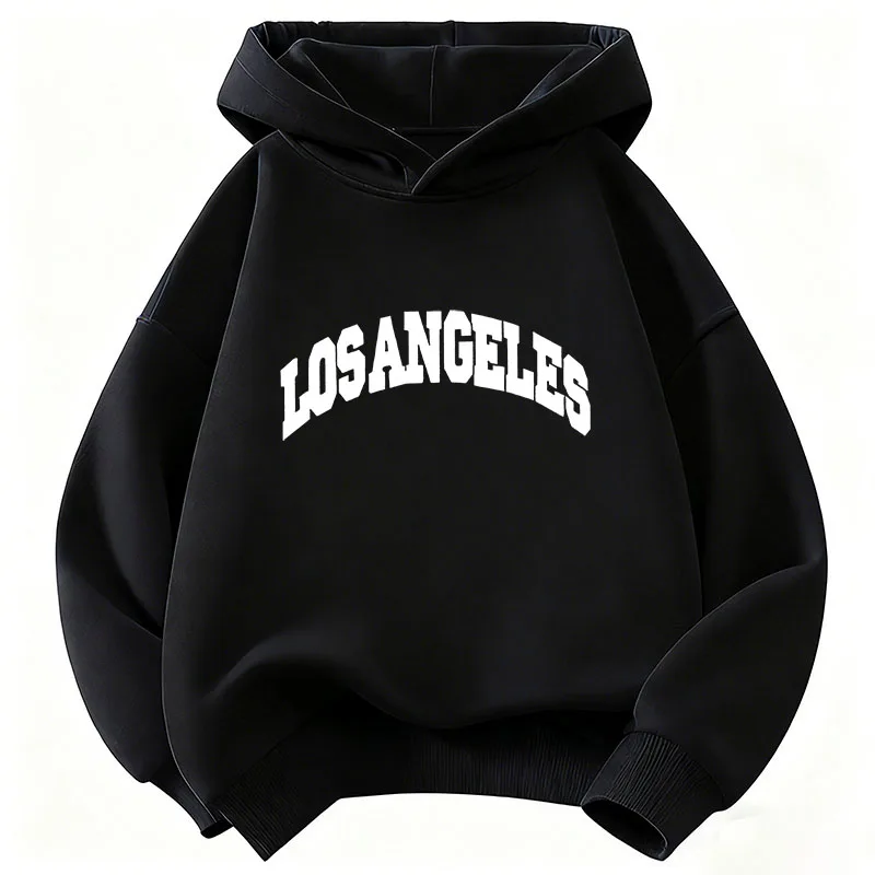 2026 Unisex Los Angeles Letter Print Hoodie Oversized Streetwear Pullover Casual Long Sleeve Sweatshirt