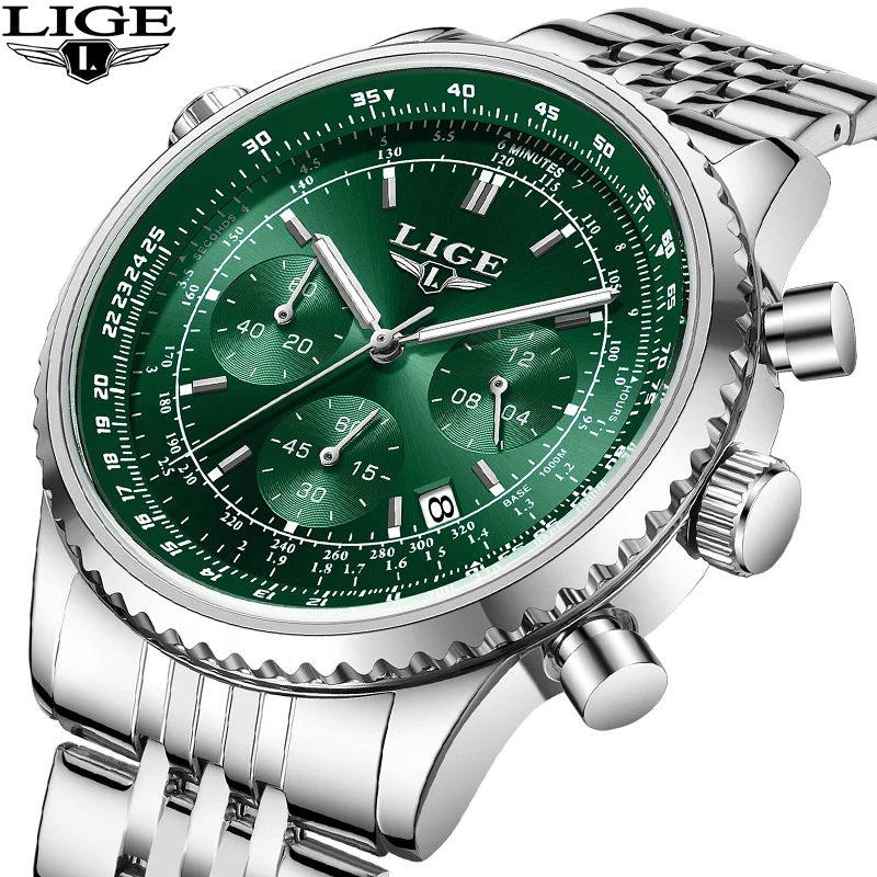 

LIGE деловые роскошные кварцевые мужские часы, модные повседневные водонепроницаемые часы с простым циферблатом и автоматической датой из нержавеющей стали для мужчин, Reloj Hombre + коробка