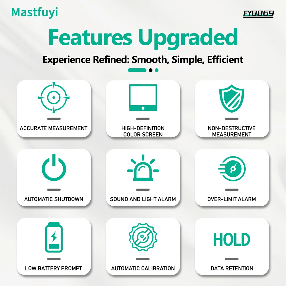 MASTFUYI 구형 센서 습도계 디지털 습도계 비파괴 이중 알람 홀드 기능 포함 목재 시멘트 벽용