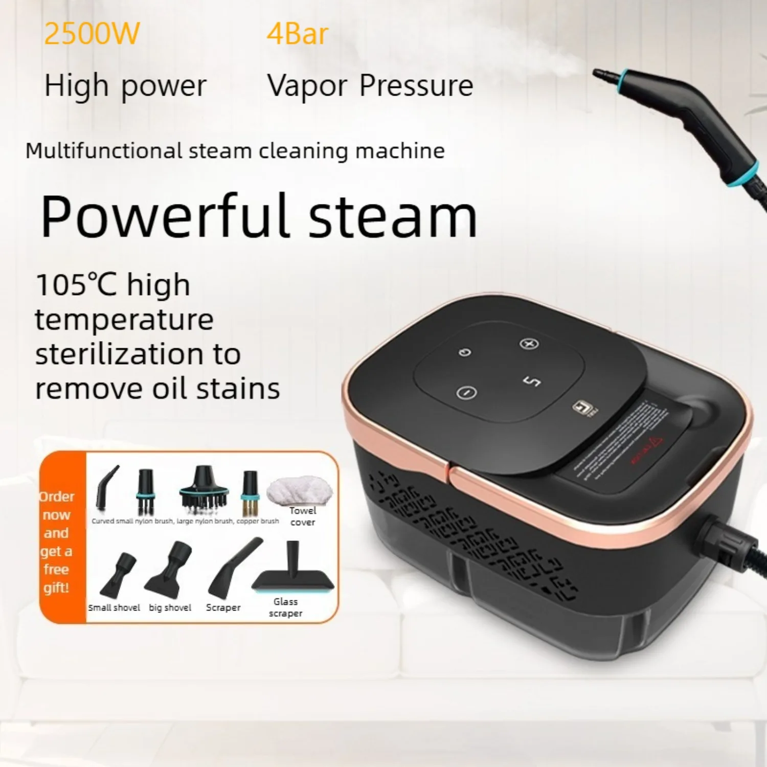 Steam Cleaner, 1500W, 4 Bar,1250ml Tank, 6-Level Adjustable and 15s Heat-Up, Portable Steamer for Home, Tile, Dirt,Car Detailing
