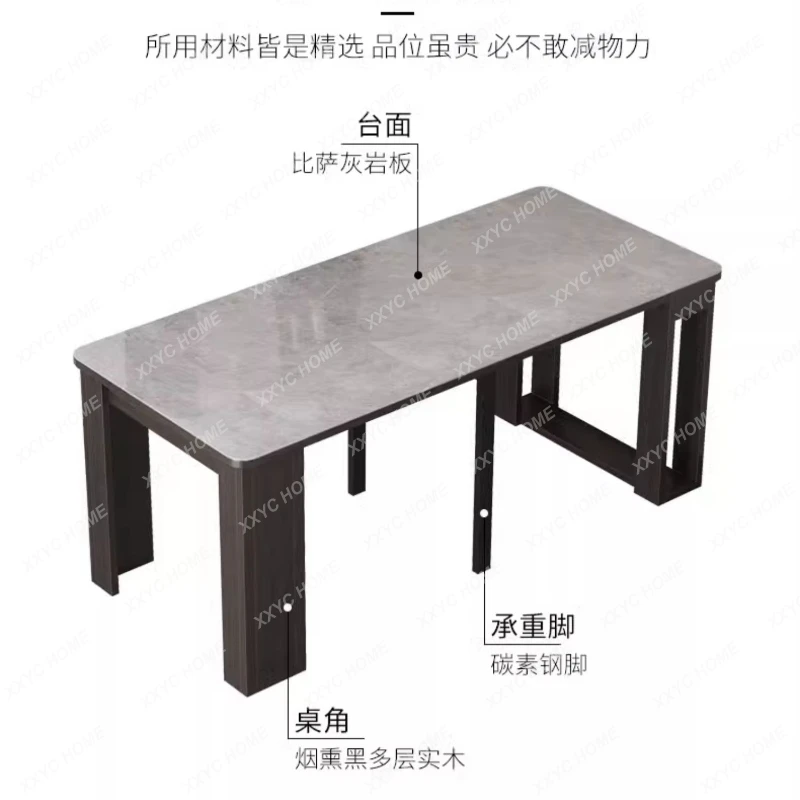 

Folding Dining Table Household Small Apartment Retractable Stone Plate Dining Table Modern Simple Solid Wood Dining Table