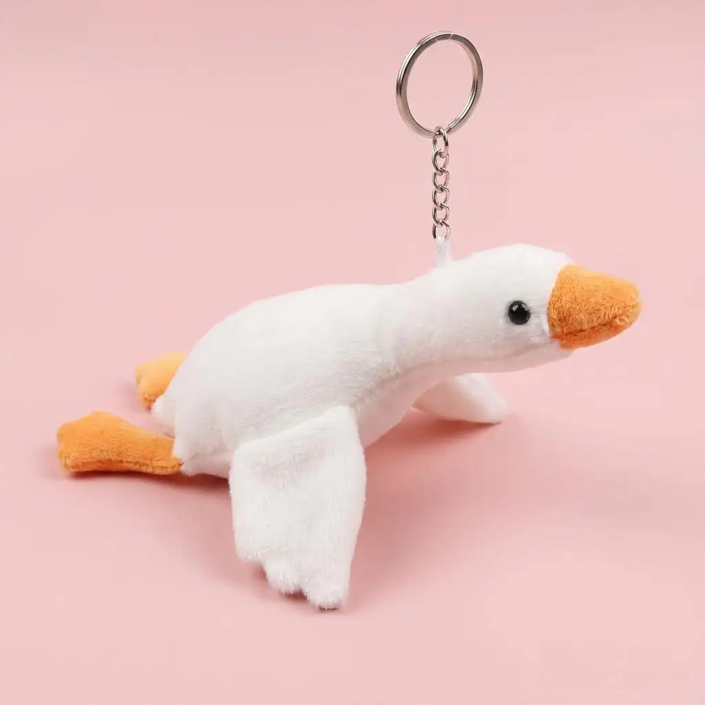 Kawaii White Goose Duck Plush Keychain Backpack Charm Cute Soft Doll Stuffed Animal Toy Boys Girl Kid Holiday Birthday Gift Idea