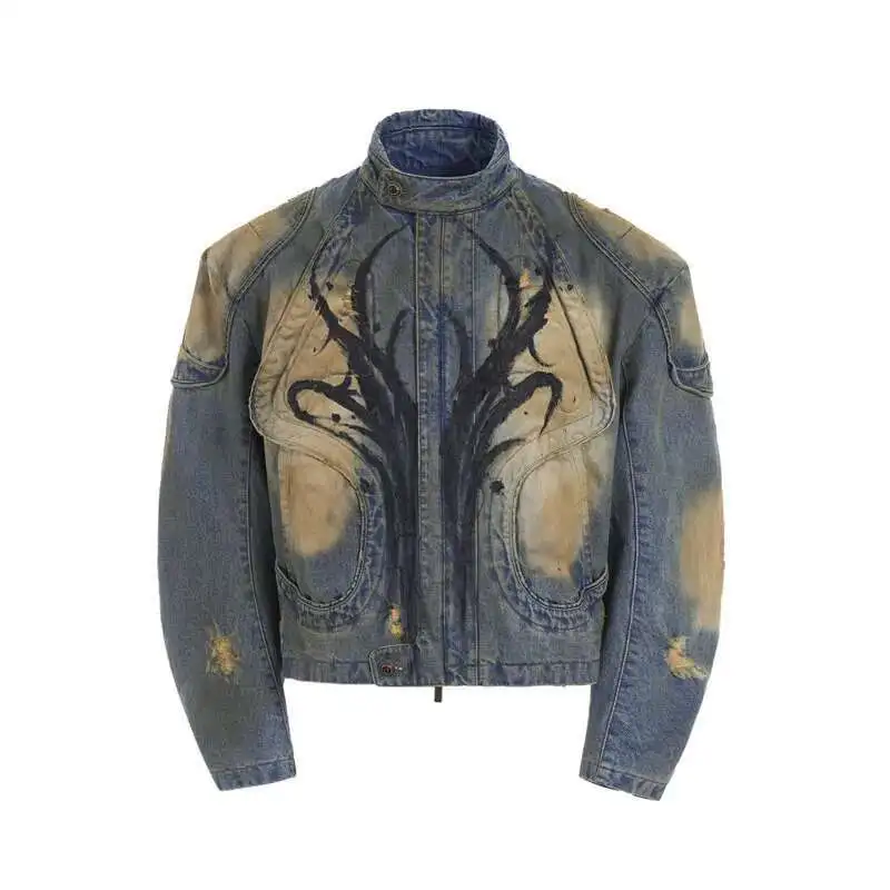 HKSH Spring New Men's Tide Punk American Style Distressed Soil Denim Pants Spliced Chic Patchwork Baggy Jeans Heavy Retro HK4477