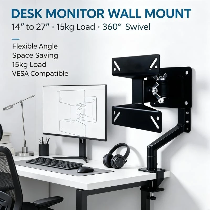 Supporto per Schermo Piccolo VESA 75x75 100x100 WETECH W5516 Staffa TV Girevole 360° °   Supporto da Parete Rotante per Sala Studio per Monitor da 14-