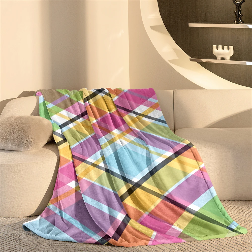 Colorful Diagonal Plaid Super Soft Flannel Blanket Fuzzy Warm Throw Blanket for Bed Couch Cozy Plush Bed Cover All Season
