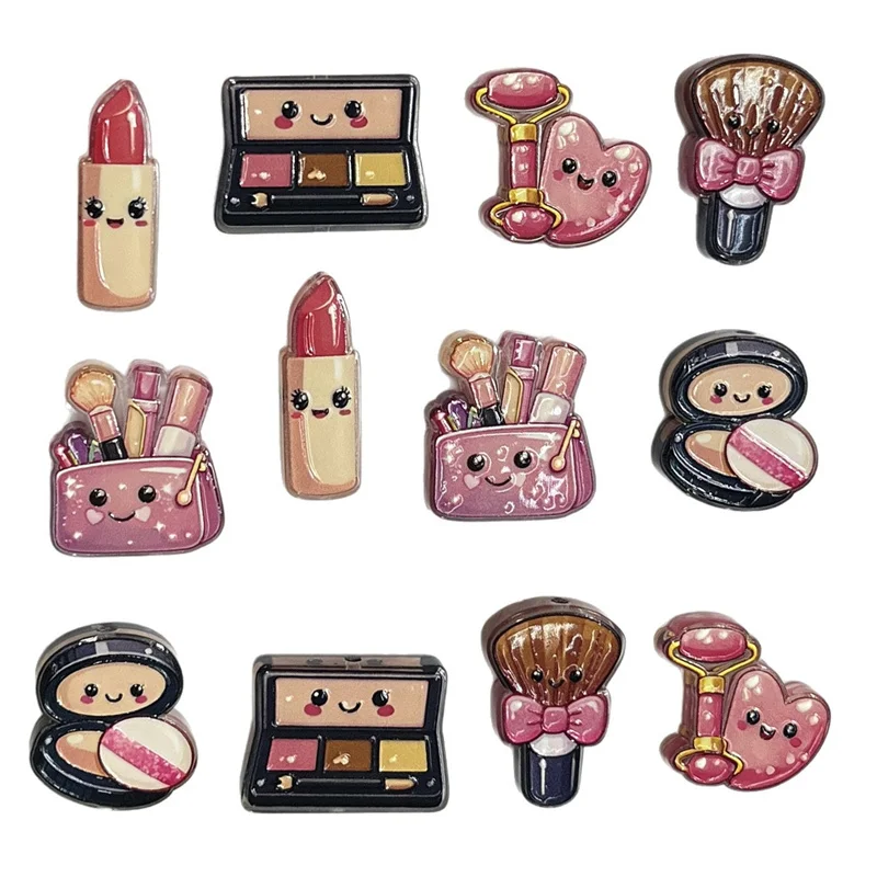 Creative style 50pcs/lot color pattern print cartoon Cosmetics shape acrylic beads diy jewelry garment hair accessory