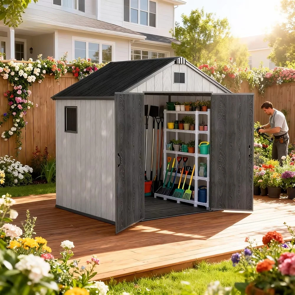 Customize GRANITE Series 8x8 ft Apex Storage Shed-Symmetric Design Generous Capacity Multi-Window Layout Life Level