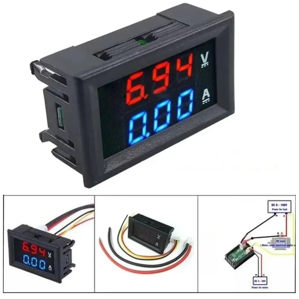 DC Battery Voltmeter Amp Dual Voltmeter Ammeter LED Digital DC 24V Current Voltage Meter Blue + Red Digital Volt Meter Home Use