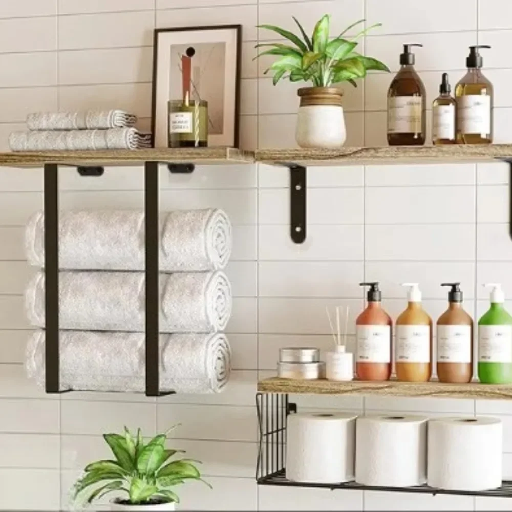 Bathroom Towel Rack Multipurpose Space Saving Storage Rack Non Porous Wall Hanging Under Woodiness Large Capacity Storage Racks