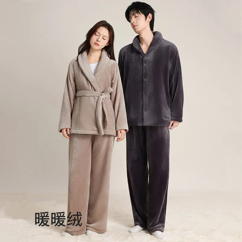 

Домашняя одежда для пар, утепленная фланель, осенне-зимняя одежда для сна, теплый пижамный комплект из кораллового флиса, женская домашняя одежда, пижамный костюм для сна
