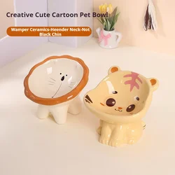 Cartoon cute pet bowl, ceramic high neck protection, anti black chin, multifunctional water and food container, cat and dog bowl