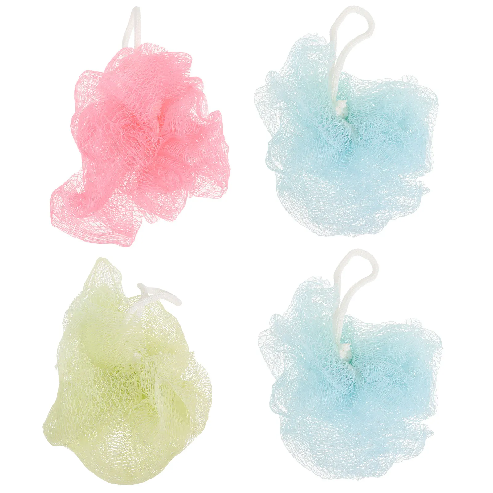 

4Pcs Shower Loofah Sponge Bath Mesh Pouf for Exfoliating Cleansing Skin Renewal Hangable Cord Design Smooth Touch Random Style