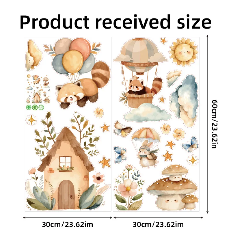 Watercolor Animals Hot Air Balloon House Wall Stickers for Kids Room Baby Nursery Room Wall Decals Boy Room Stickers Wall Decal