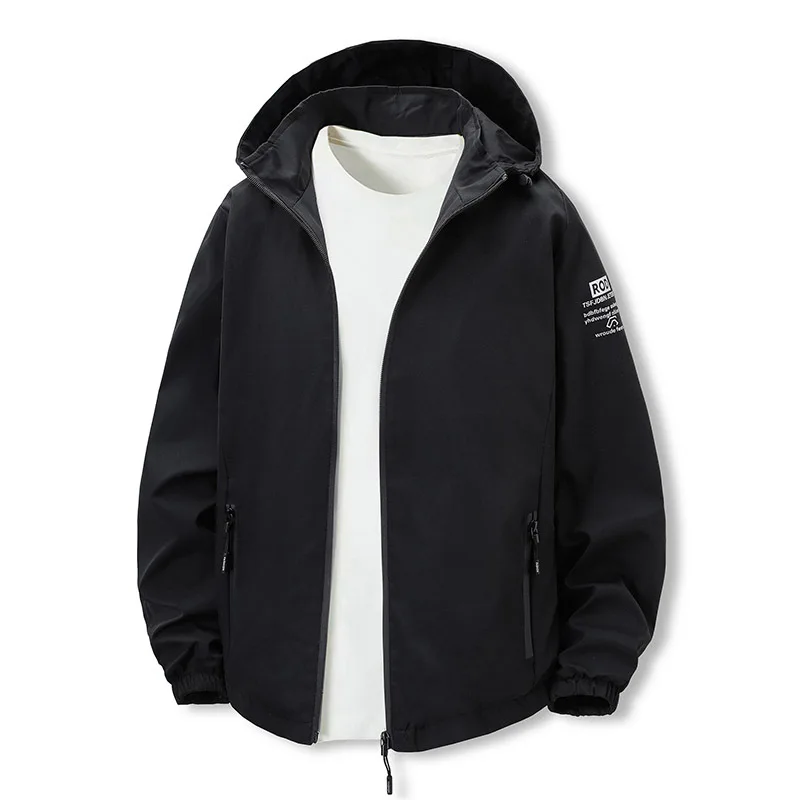 Man Jacket Autumn Letter Printed Long Sleeve Zipper Male Hooded Coat Thin Windproof Quick-drying Outdoor Sport Men Outerwear
