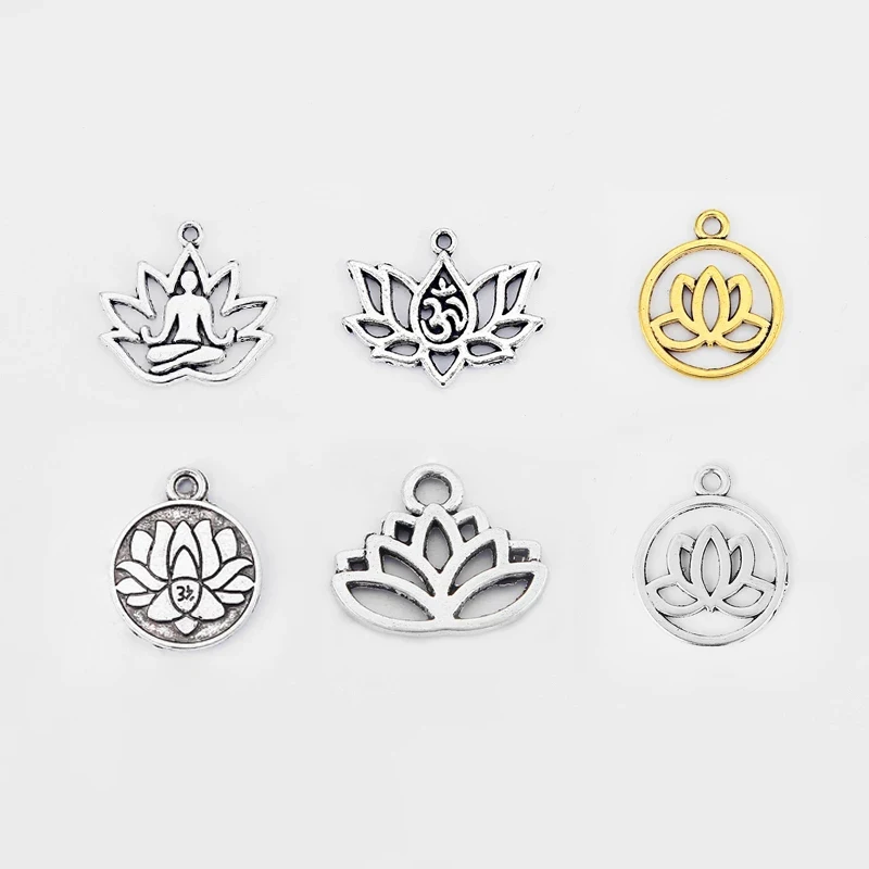 10Pcs Tibetan Silver Lotus Flower Root Chakra Energy Charm Pendant For DIY Necklace Bracelet Earring Jewelry Making Supplies