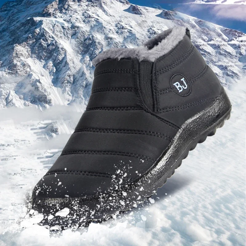 Winter Waterproof Snow Boots for Men Women, Warm Cotton Short Tube Low-Cut Anti-Slip Shoes with Large Sizes and Umbrella Cover