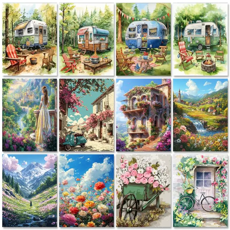 GATYZTORY DIY Painting By Numbers Landscape House Oil Picture Paint For Adults On Canvas Drawing Coloring By Number Home Decor