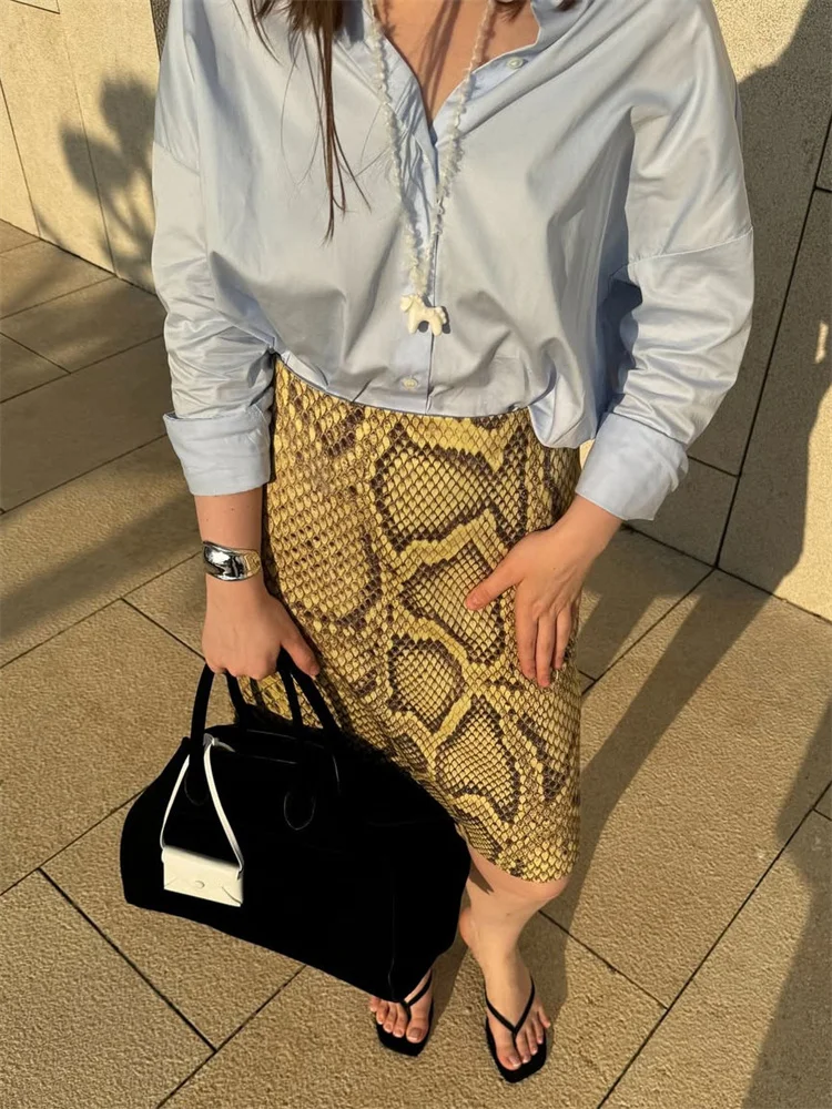 2025年新作 スネークスキン柄プリント ファッションスカート レディース ハイウエスト スリム コントラスト パッチワーク 通勤 ストリートウェア 女性用 ヴィンテージ Y2Kスカート