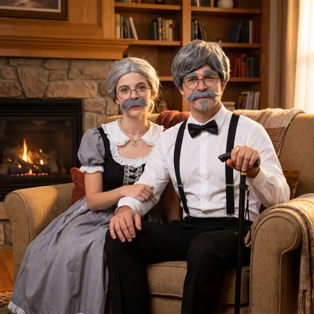 Accessory Set Grandpa Costume Set Hat Glasses Suspenders Party Performance Old Man Wig Role‑Play Props Stage Performance