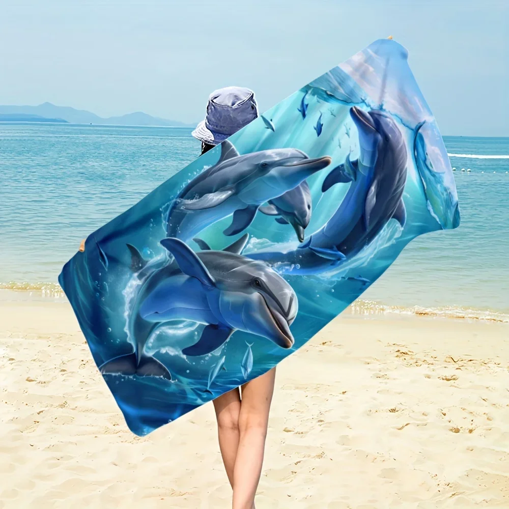 Dolphin Microfiber Beach Towel, Soft Absorbent Lightweight Sunscreen Towel for Beach, Shower, Swimming, Camping, Travel, Perfect