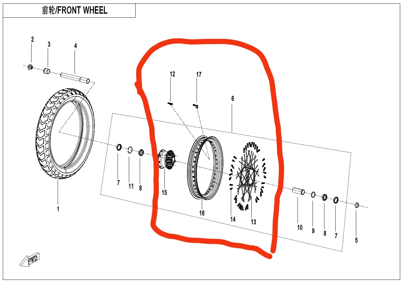 Front Wheel Rim include number 12/13/14/15/16/17 suit CF800MT code is 6WWV-070100-5003-10
