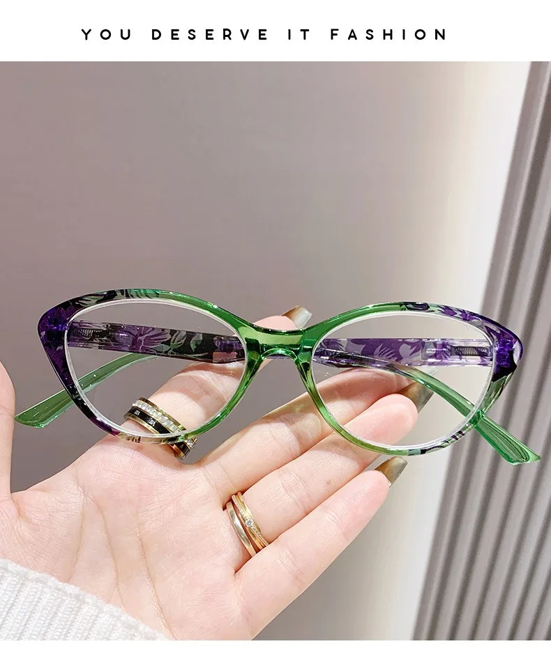 1,0 2,0 3,0 4,0 Cat Eye Trendige Lesebrille Blumenstil Anti-Blaulicht-Brille Modischer Stil – Detail 3