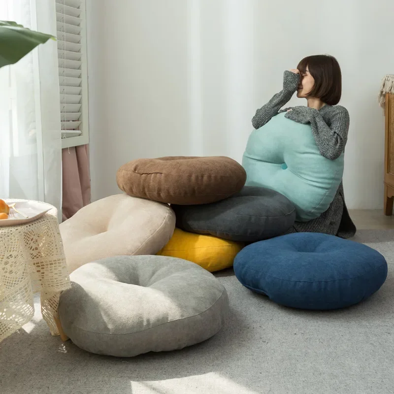 Cojín grueso de futón de estilo japonés Simple, cojín redondo de algodón y lino para SILLA, Tatami