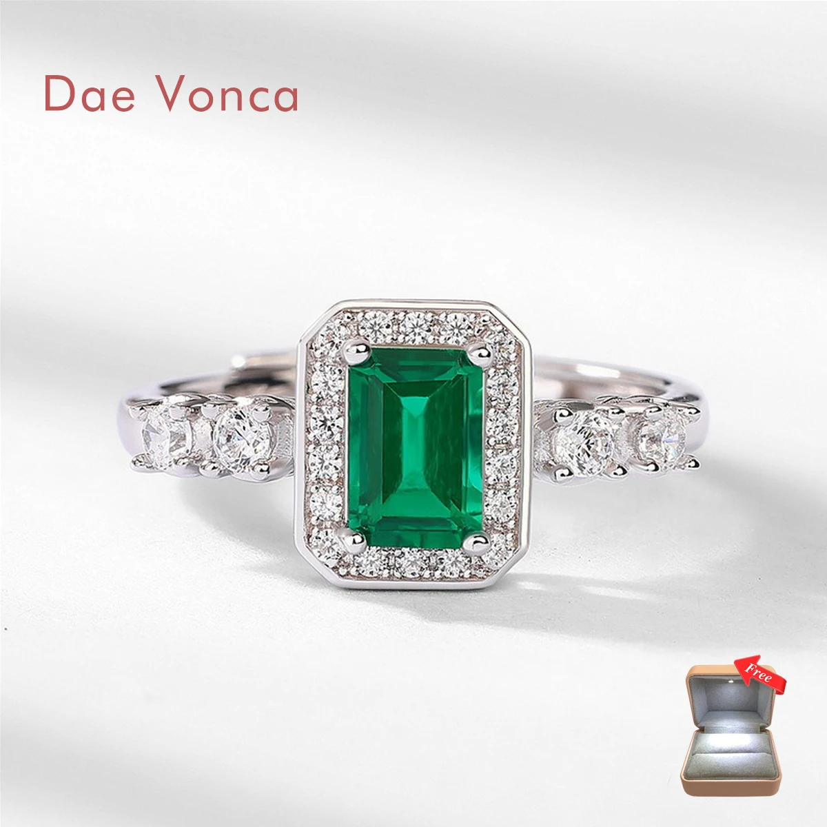 Custom 14K 18K White Gold Columbia Emerald Engagement Ring Woman Emerald Cut Lab Grown Emerald Gemstones Ring