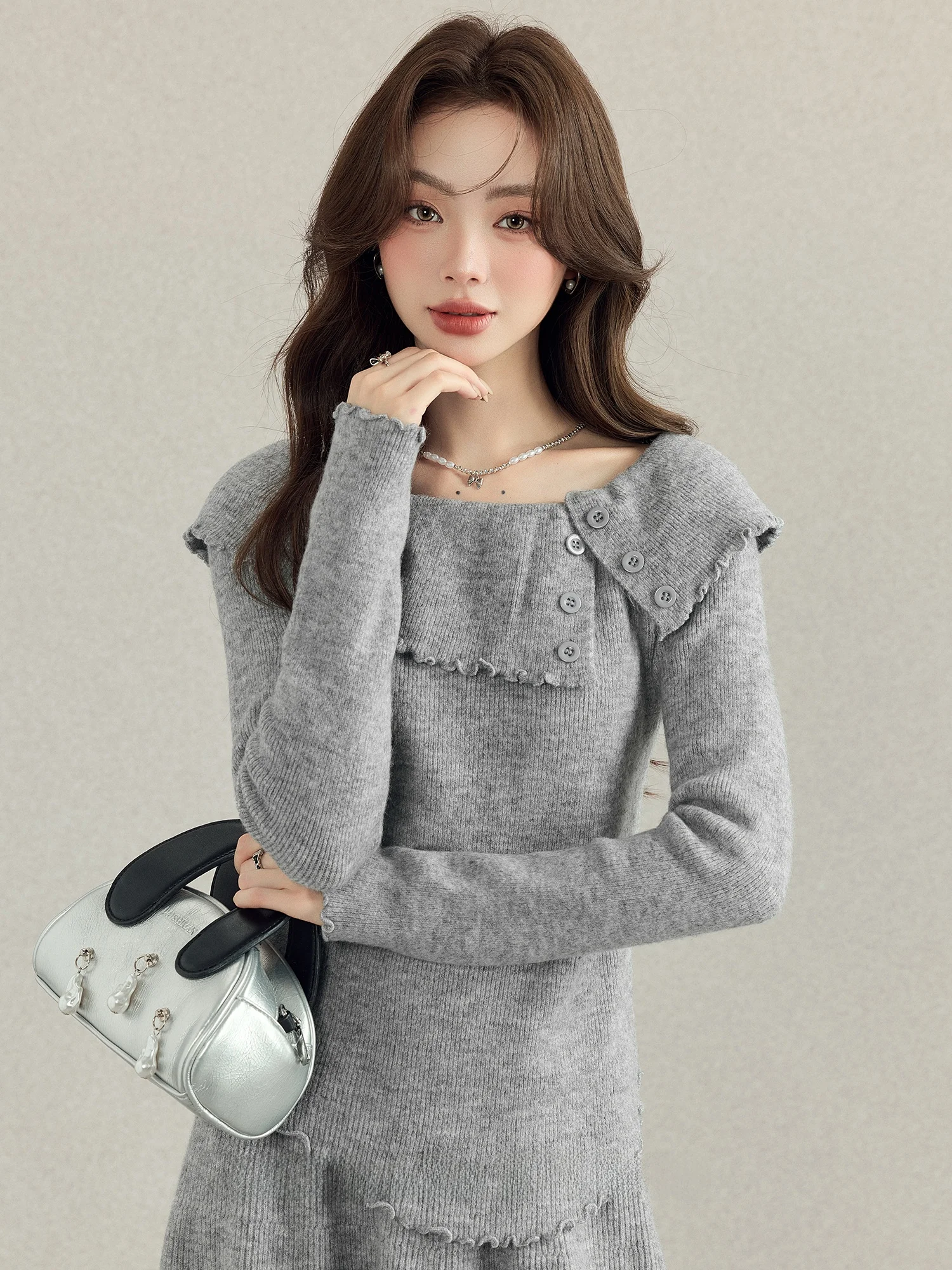 

Женский вязаный свитер на одно плечо с цветочным узором, облегающий, повседневный, осенне-зимний, новинка