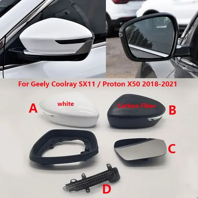 For Geely Coolray SX11/Proton X50 2018-2021 Car Rearview Cover Cap Lid Frame Wing Door Side Mirror Light Lamp Glass Lens