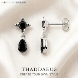 Ear Studs Black Water Drop Europe Magical Jewerly For Women Summer New Graphic Design Vintage Gift In 925 Sterling Silver