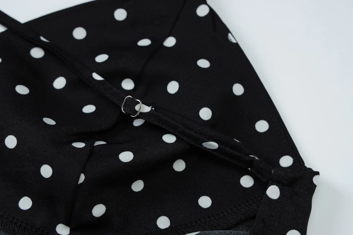 فساتين أنيقة جديدة الصيف البولكا نقطة موضة مزاجه مثير الشارع نمط Vestidos عارية الذراعين الحمالات الخامس الرقبة ملابس امرأة