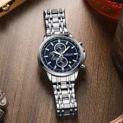 Watches for Men CRRJU Mens Watches Luxury Business Stainless Steel Chronograph Moon Phase Waterproof Date Analog Quartz Dress