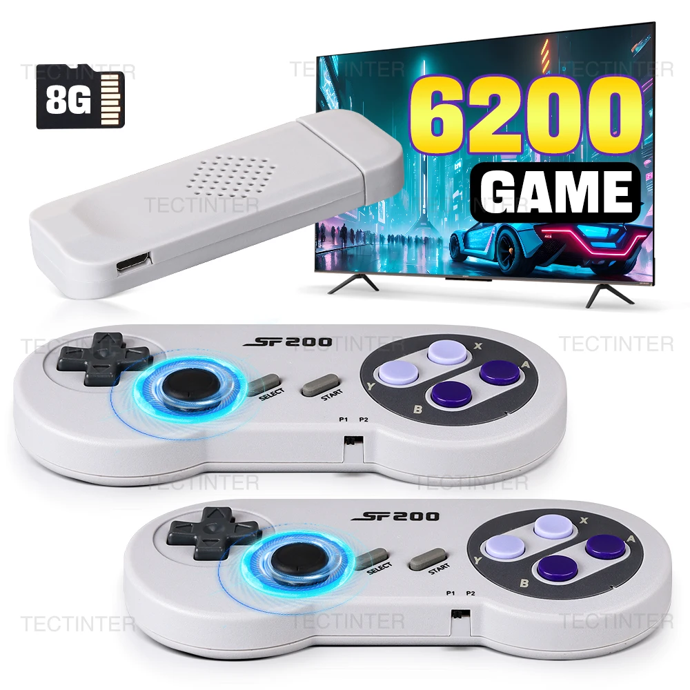 SF900 Retro Video Game Console Game Stick for Super Nintendo Built-in 6100 Games 4K TV Wireless Gamepad Controller for NES/SNES