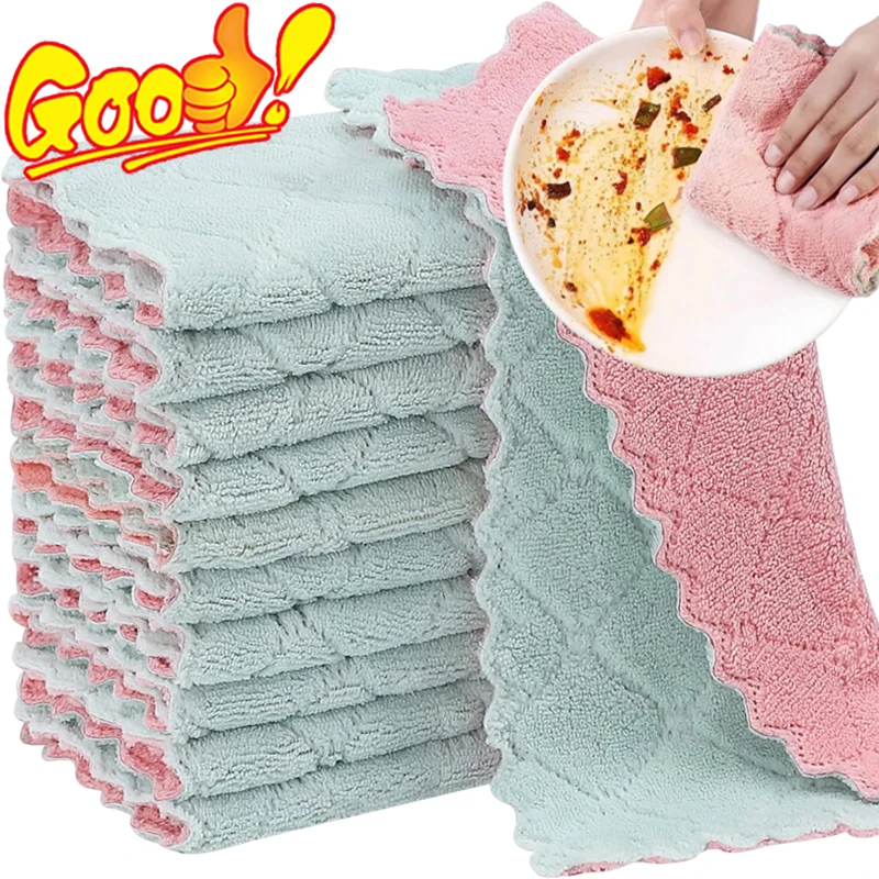 Soft Velvet Kitchen Cloth Super Absorbent Household Cleaning Towel Non-stick Oil Dish Rags Napkins Tableware Wipes Dishtowels