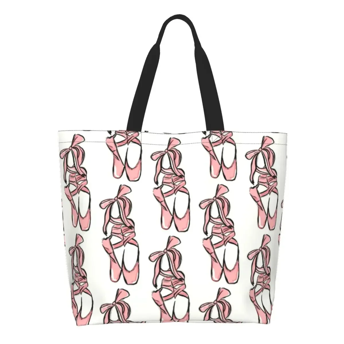 

Ballerina Shoes Groceries Shopping Bags Print Canvas Shopper Tote Shoulder Bags Big Capacity Portable Ballet Dancer Handbag