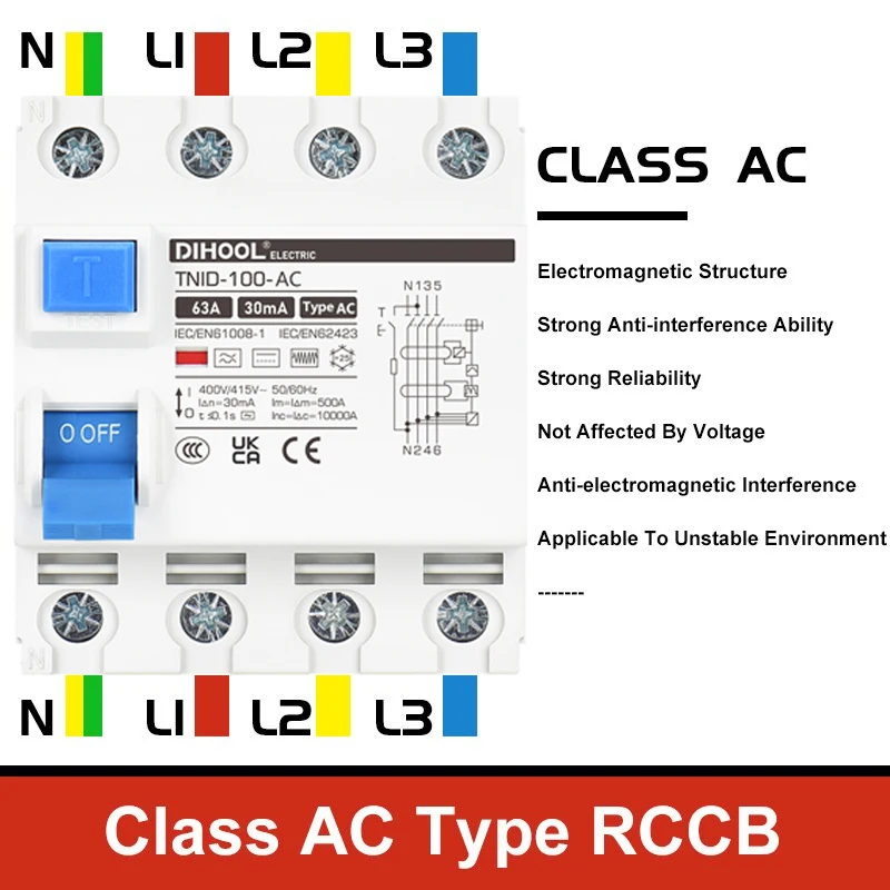 Type A Electromagnetic RCCB Class B 4P 63A Electronic Residual Current Circuit Breaker 2P AC RCBO Air Switch leakage protector