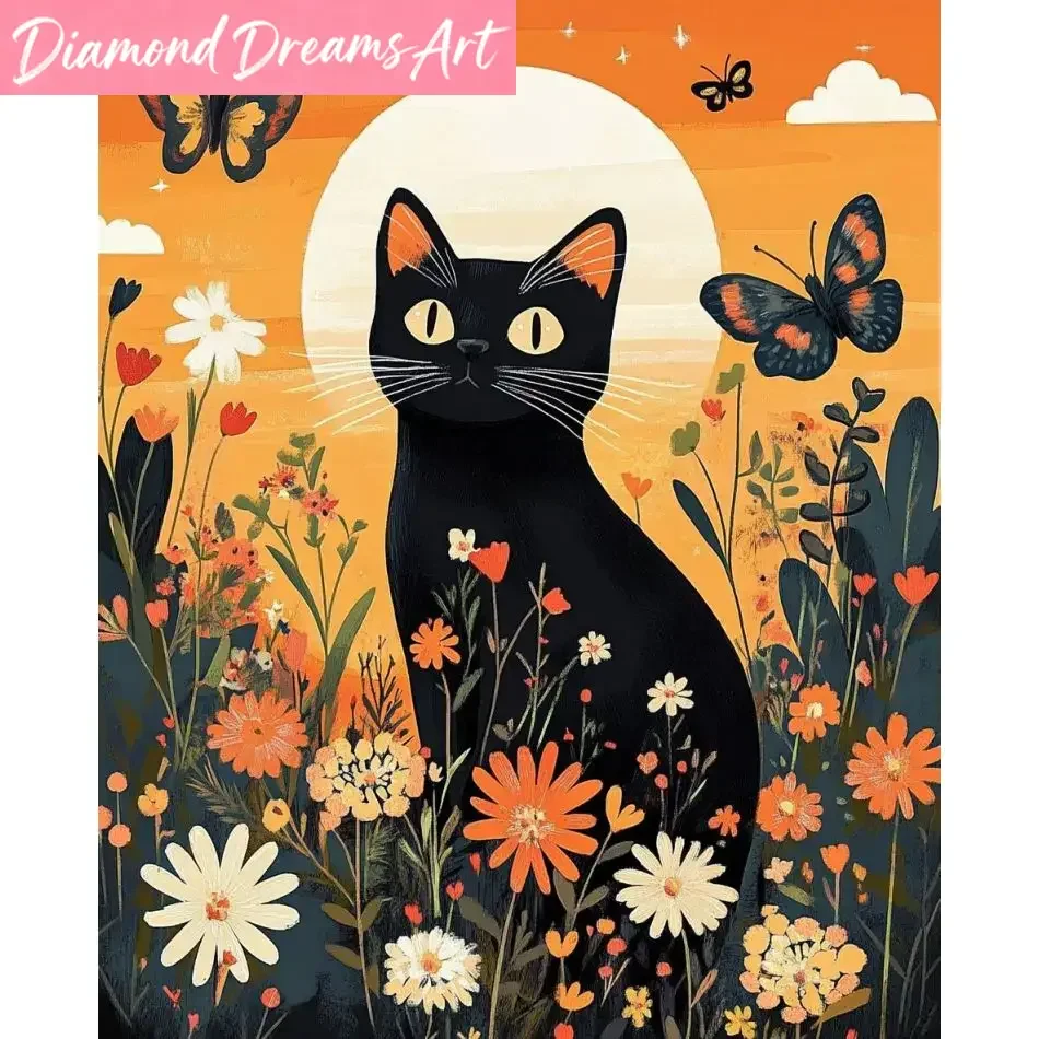 Kit de peinture diamantée sans cadre, le chat noir, pour adultes, kits de peinture diamantée pour débutants, animaux, art diamanté rond complet