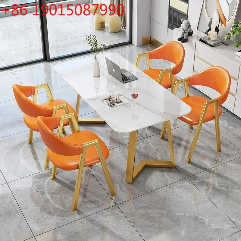 Дизайнерский роскошный стол с золотыми металлическими ножками, прямоугольный, для кухни, столовой, гостиной, современный, мебель для ресторана