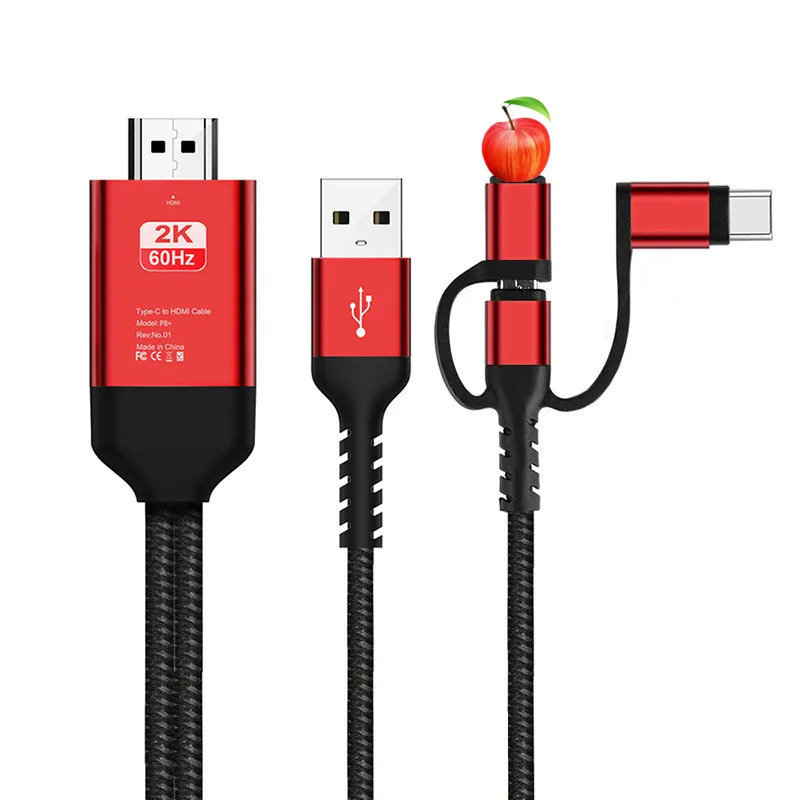 3 em 1 2k 60hz usb c para hdmi cabo tipo c adaptador hdtv conversor cabo para iphone tv conversor macbook ar ipad samsung portátil
