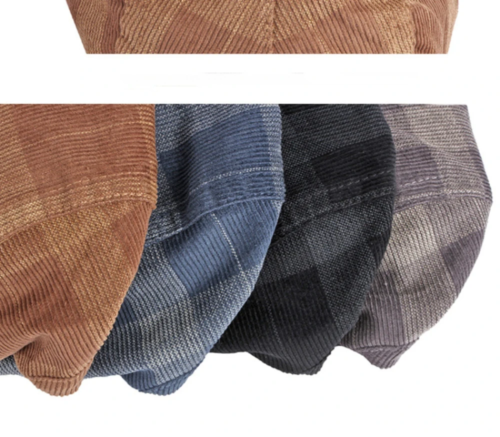 HT4610 Herren- und Damen-Baskenmütze, Vintage-Künstlermütze, karierte Baskenmütze, verstellbare Ivy-Flatcap für Männer und Frauen, Cord-Baskenmütze für Frühling und Herbst – Detail 14