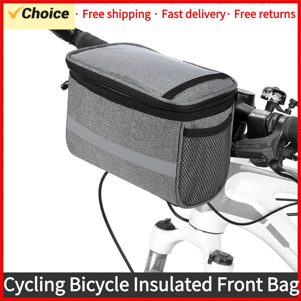 Cycling Bike Bicycle Insulated Front Bag MTB Bike Handlebar Bag Basket Pannier Cooler Bag with Reflective Strip