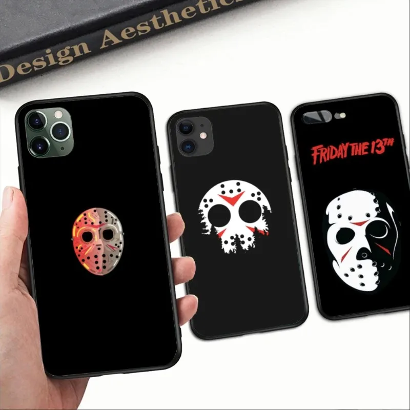 Funda de teléfono con máscara de Jason Friday para iPhone 14, 13, 12, 11, XS, X, 8, 7, 6 Plus, Mini Pro Max, SE 2022, negra, suave